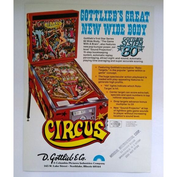 Circus Pinball Flyer Original 1980 Retro Clowns Ringmaster Vintage Art 8.5" x 11 - Picture 2 of 2